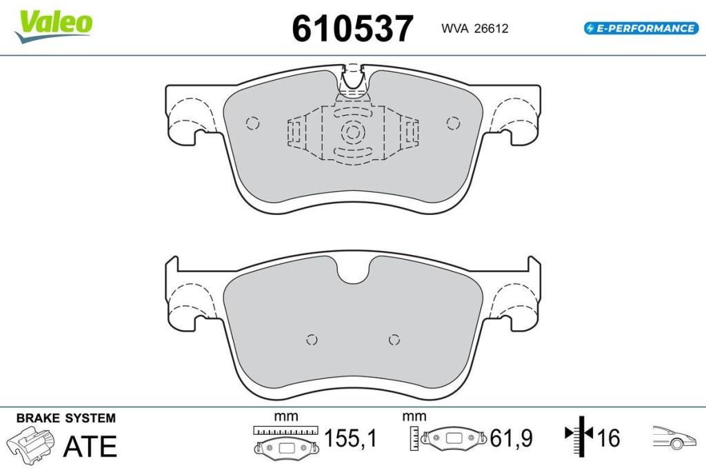 Jeu de 4 plaquettes de frein VALEO ref. 610537